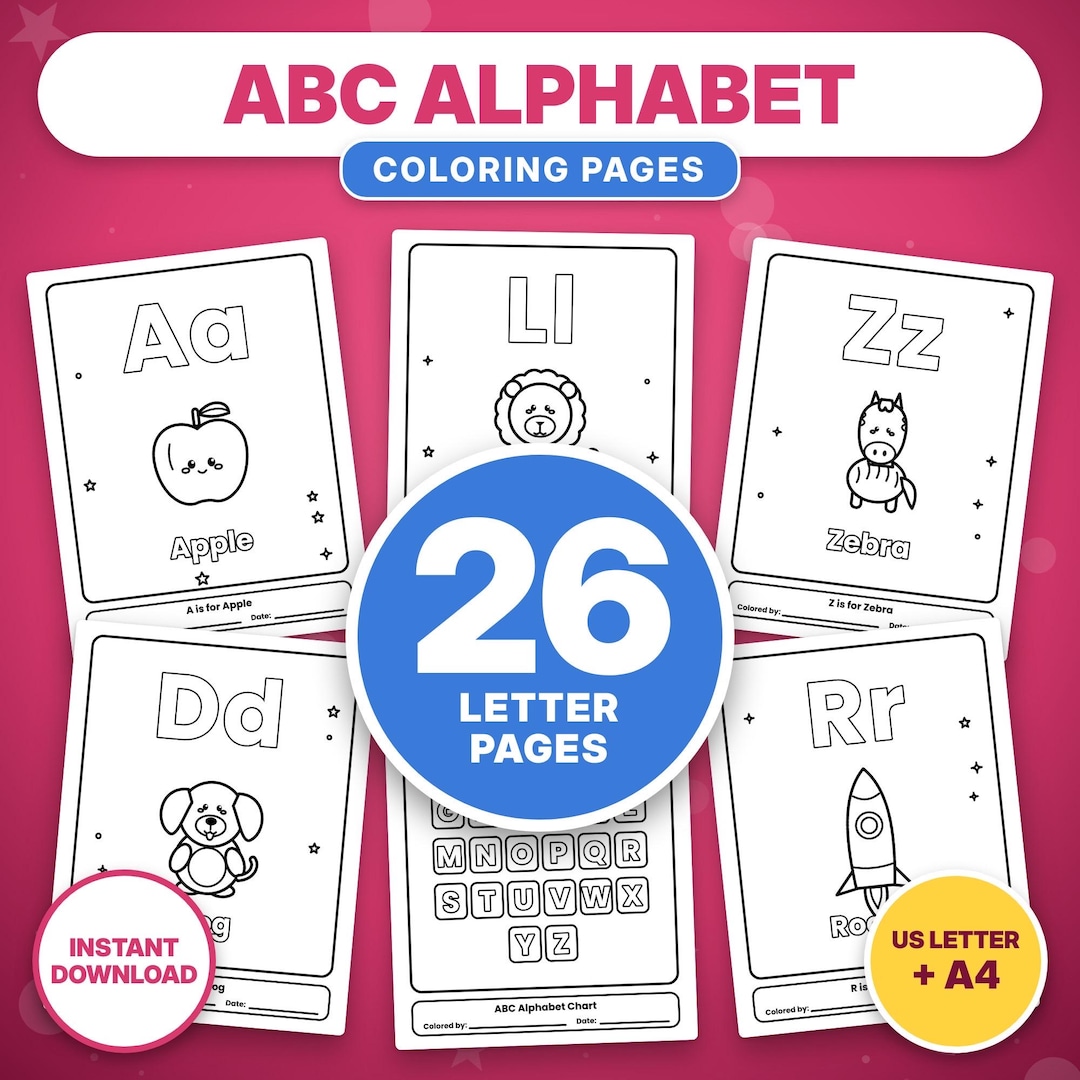 Alphabet Coloring Pages, ABC Coloring Book for Kids, 26 Printable ...