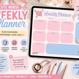 Cute Nurse Weekly Planner | Digital Nursing Student Planner | GoodNotes & Notability Planner