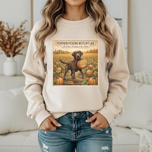 Chocolate Lab Pumpkin Patch Sweatshirt, Vintage Farmhouse Fall Dog Mom Gift