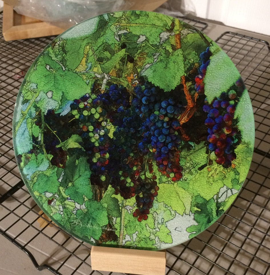 Round Glass Cutting Board Grape Vine 8 in Etsy