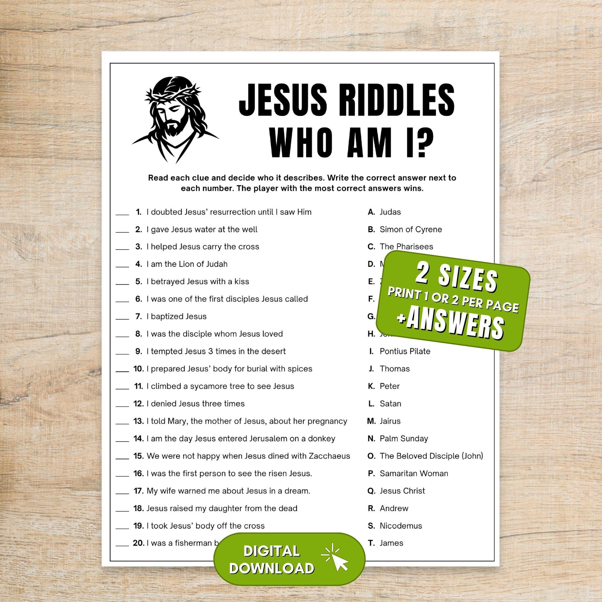 Jesus Miracle Riddles Jesus Riddles Bible Game, Printable Christian Trivia Activity, Church ...