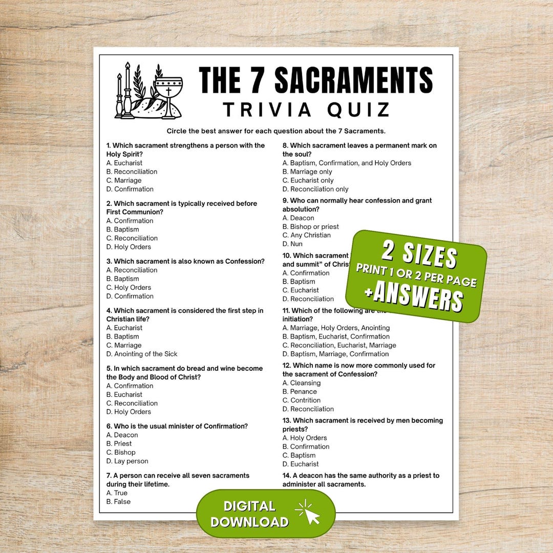 7 Sacraments Trivia Game Printable, Catholic Church Quiz, Bible Study ...
