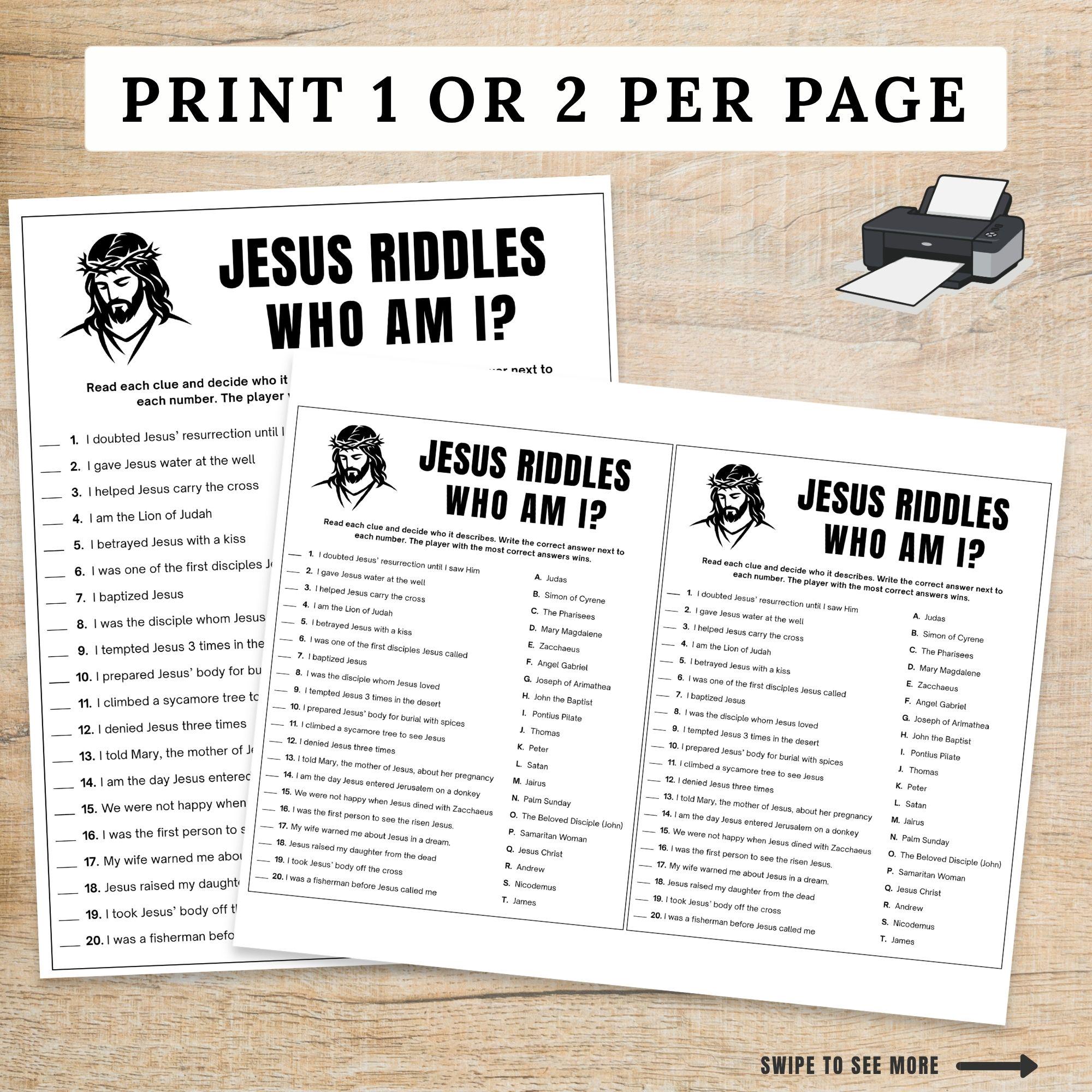 Jesus Miracle Riddles Jesus Riddles Bible Game, Printable Christian Trivia Activity, Church ...