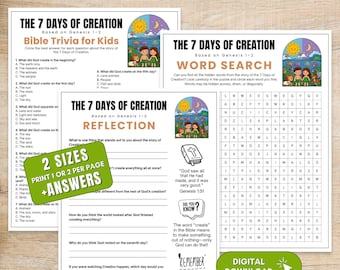7 Tage der Schöpfung Bibel Aktivitäten für Kinder, Sonntagsschule Printable (Digitaler Download)
