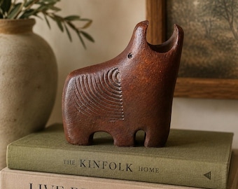 Signerad Studio Keramik Abstrakt Djur Tjur Bison Noshörning Flodhäst Skulptur MCM