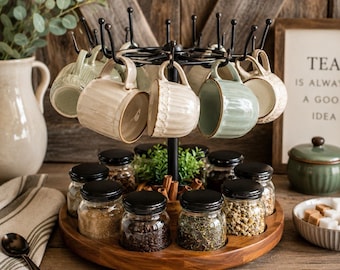 Vintage Rotating Wood & Metal Organizer Carousel | Kitchen, Jewelry or Craft