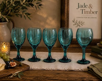 Vintage Libbey enbärsgrönt vattenglas 18 cm droppformad glas - set om 8