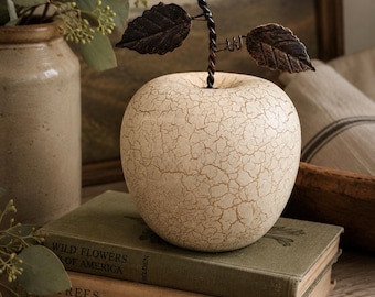 Signature Design by Ashley Crackle Apple Sculpture Metal Stem Farmhouse Decor