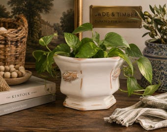 Vintage TIC TIC White Ceramic Cicada Planter Octagonal Pedestal Cachepot 8”