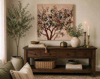 Textured Tree Canvas Wall Art 24x24 Contemporary Nature Botanical Decor