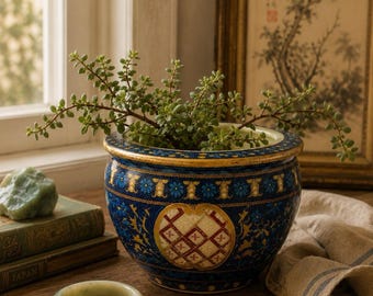 Antique Asian Moriage Porcelain Cachepot / Planter