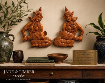 Vintage Hand-Carved Southeast Asian Musician Wall Plaques – Pair