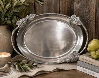 Martha Stewart Oval Serving Tray Park Leaves Collection 16" Cast Aluminum NIB