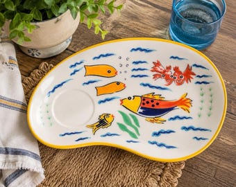 Vintage handmålad fisk serveringsfat mitten av århundradet Japan Les Tropiques