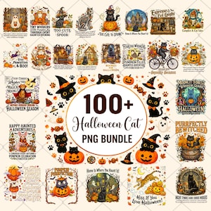 Halloween Cat PNG Bundle | Witchy Sublimation Design | Ghost Pumpkin Clipart| Digital Download