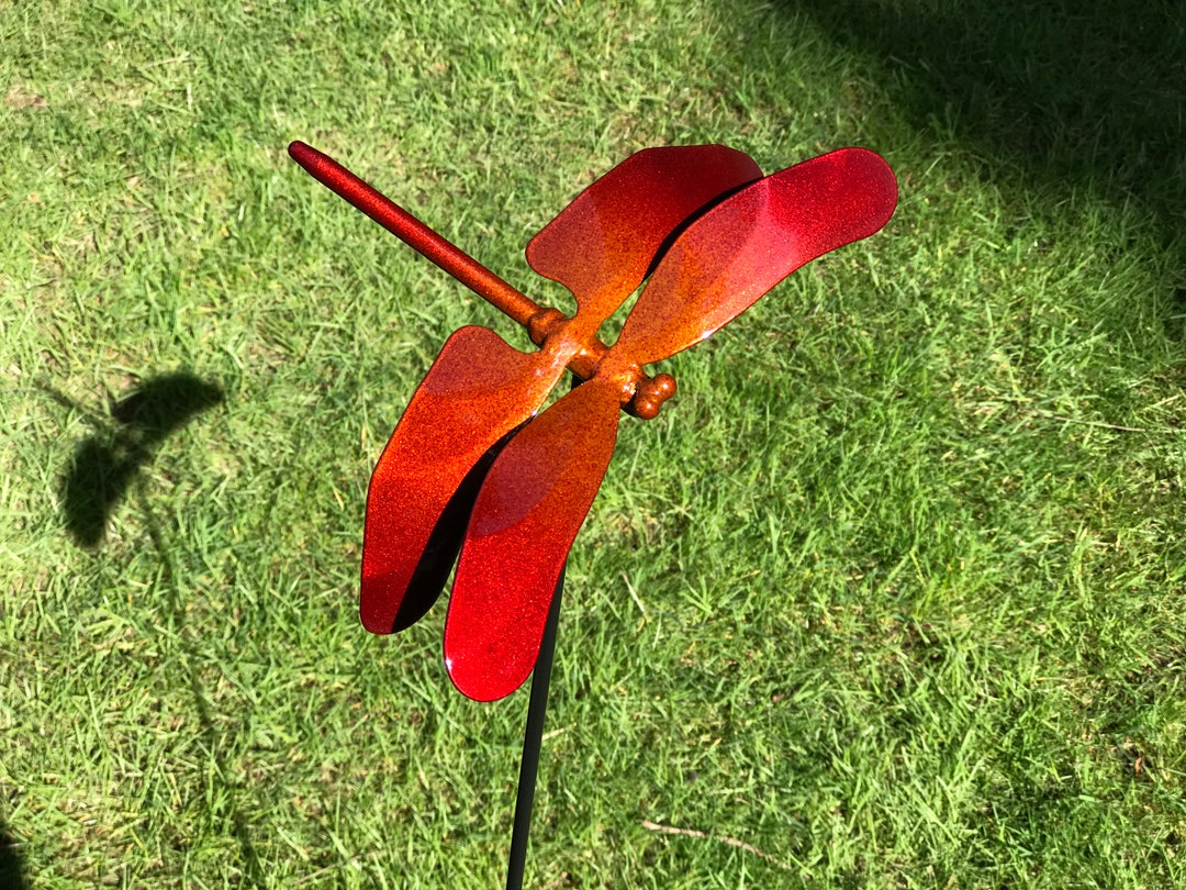 Red & Copper Metal Dragonfly Sculpture Lawn Stake Etsy