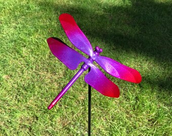 Red & purple Metal Dragonfly Sculpture Lawn Stake