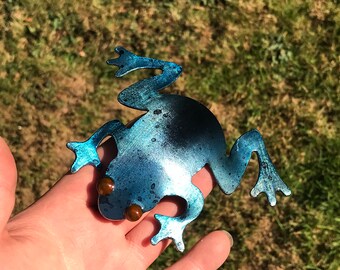 blue Metal Frog Lawn Stake