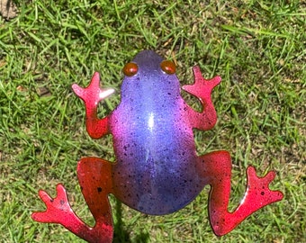 red and purple Metal Frog Lawn Stake