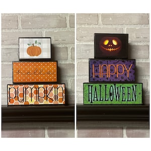 Halloween and Fall Reversible blocks, Halloween Decorations, Fall Decor, Thanksgiving Decorations, Shelf Sitters