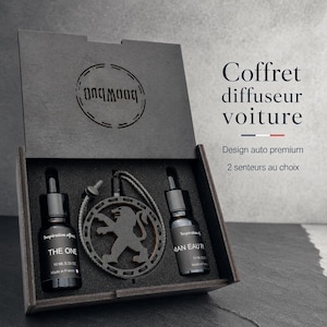 Coffret diffuseur voiture Peugeot | Diffuseur en bois rechargeable avec 2 parfums français | Cadeau automobiliste