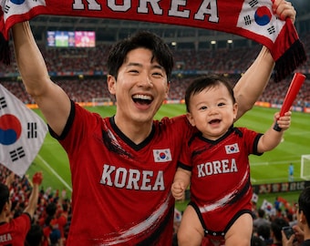 Personalized Korea Dad and Baby Matching Soccer Shirts, Custom Father Son Football Fan Outfit, Korea Game Day Jersey Set Gift