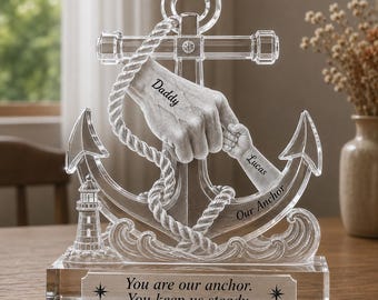 Personalized Anchor Dad Acrylic Block 2D Flat, Custom Nautical Father Gift From Kids, Our Anchor Father's Day Keepsake Decor