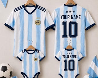 Personalized Argentina Soccer Jersey Custom Name Number, Dad Baby Matching Football Shirts, Argentina Fan Family Gift