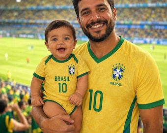Personalized Brazil Soccer Jersey Custom Name Number, Dad Baby Matching Football Shirts, Brazil Fan Family Gift