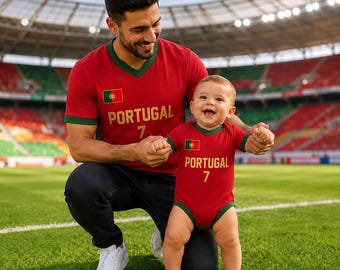 Personalized Portugal Soccer Jersey Set Custom Name Number, Dad Baby Matching Football Shirts, Portugal Fan Family Gift