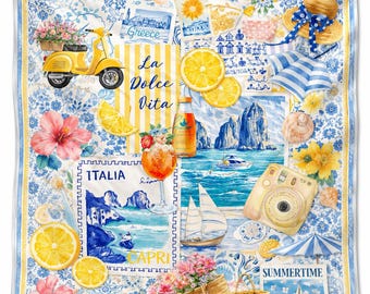 Italiaanse zomerse citroenbandana, hoofdsjaal van de Amalfikust, Capri mediterrane haarwikkel, neksjaal voor op reis langs de kust