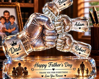 Personalized Dad Fist Bump Acrylic Block 2D Flat, Custom Father Gift From Kids, Father's Day Keepsake, Family Love Crystal Decor
