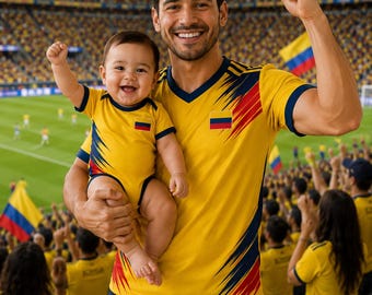 Custom Colombia Dad Baby Matching Soccer Jersey , Personalized Name Number Football Fan Shirt, Family Gift