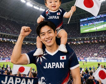 Personalized Japan Dad and Baby Matching Soccer Shirts, Custom Father Son Football Fan Outfit, Japan Game Day Jersey Set Gift