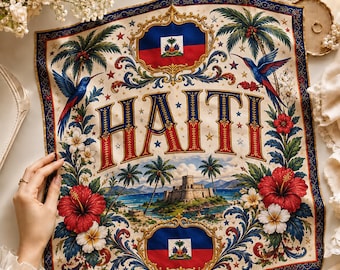 Custom Haiti Scarf, Haiti Flag Bandana, Soft Haiti Soccer Festival Headwear, Caribbean Vacation Gift, Fan Scarf