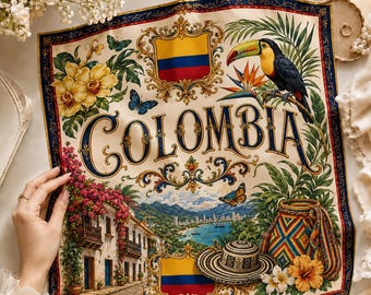 Colombia Scarf, Colombia Flag Bandana, Soft Square Satin Scarf, Colombia Soccer Festival Headwear Gift