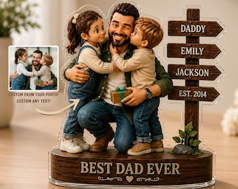 Personalized Best Dad Ever Acrylic Block 2D Flat, Custom Photo Dad Gift From Kids, Father's Day Keepsake, Family Portrait Decor