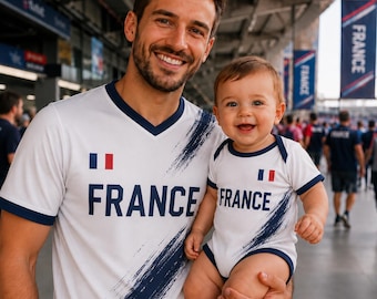Personalized France Soccer Jersey ,Custom Name Number, Dad Baby Matching Football Shirts, France Fan Family Gift