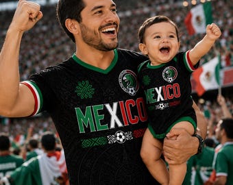 Personalized Mexico Soccer Jersey Set Custom Name Number, Dad Baby Matching Football Shirts, Mexico Fan Outfit Family Gift