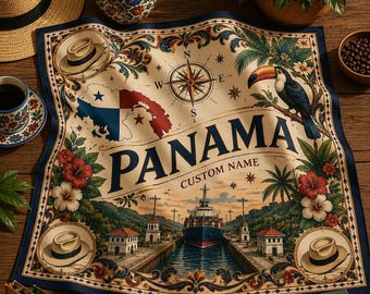 Personalized Panama Blanket, Custom Name Panama Throw, Panama Canal Souvenir, Travel Gift, Panama Flag Blanket
