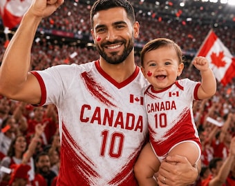 Canada Dad and Baby Matching Soccer Shirts, Canada Family Football Fan Outfit, Matching Canada Jersey and Baby Bodysuit Set
