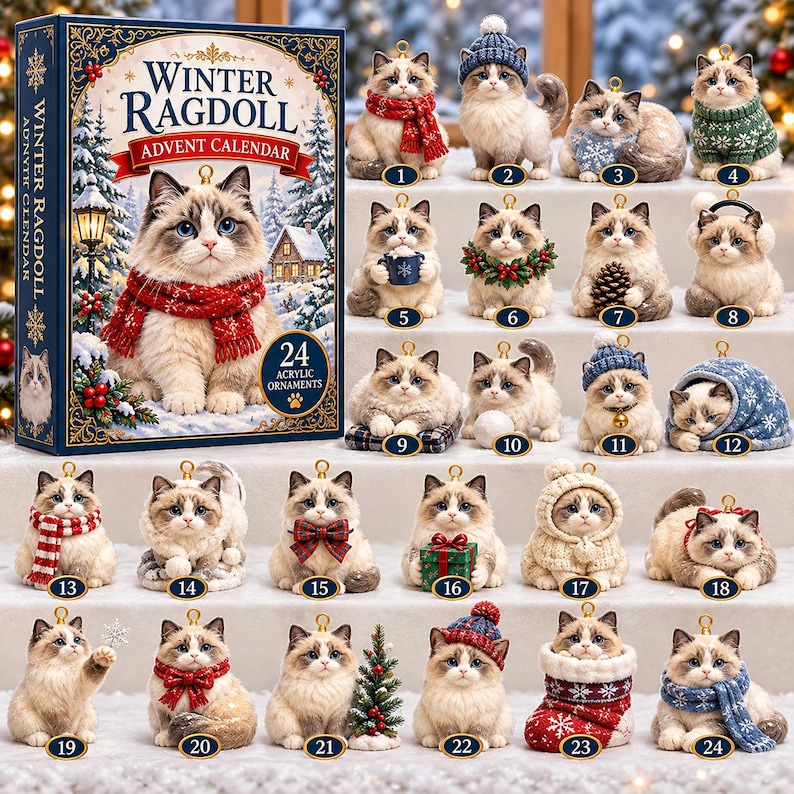 R Ragdoll Cat Ragdoll Cat Advent Calendar, 24 Acrylic Christmas Ornaments, Winter ...