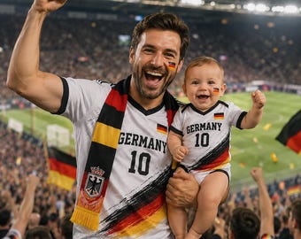 Personalized Germany Dad and Baby Matching Soccer Shirts, Custom Father Son Football Fan Outfit, Germany Game Day Jersey Set