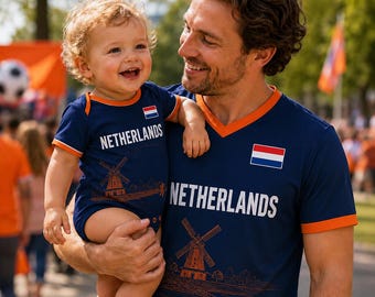 Personalized Netherlands Soccer Jersey Custom Name Number, Dad Baby Matching Football Shirts, Holland Fan Family Gift