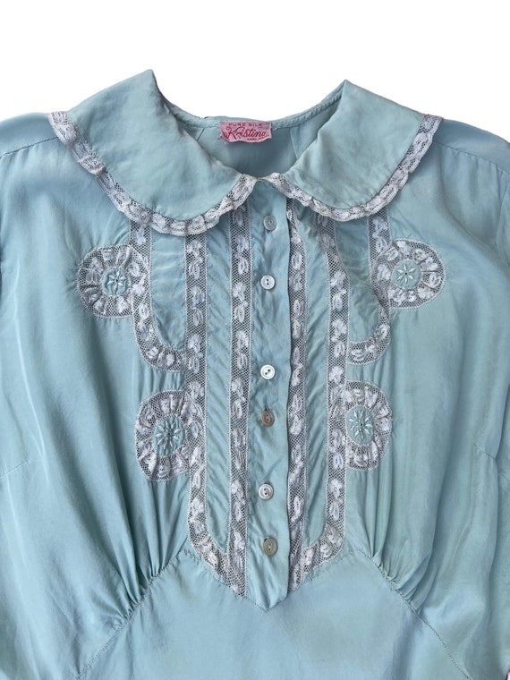 30’s Powder Blue Silk Nightgown with Lace Detaili… - image 5