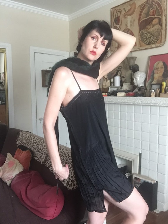 20’s Black Silk Step-In with Delicate Detailing