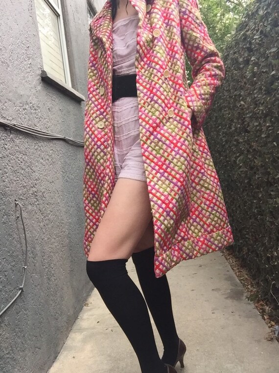 60s Multi-Color Embroidered Lattice Pattern Coat b