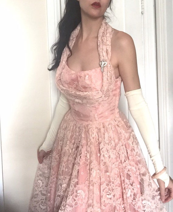 50’s Spiderweb & Rose Pink Lace Party Dress