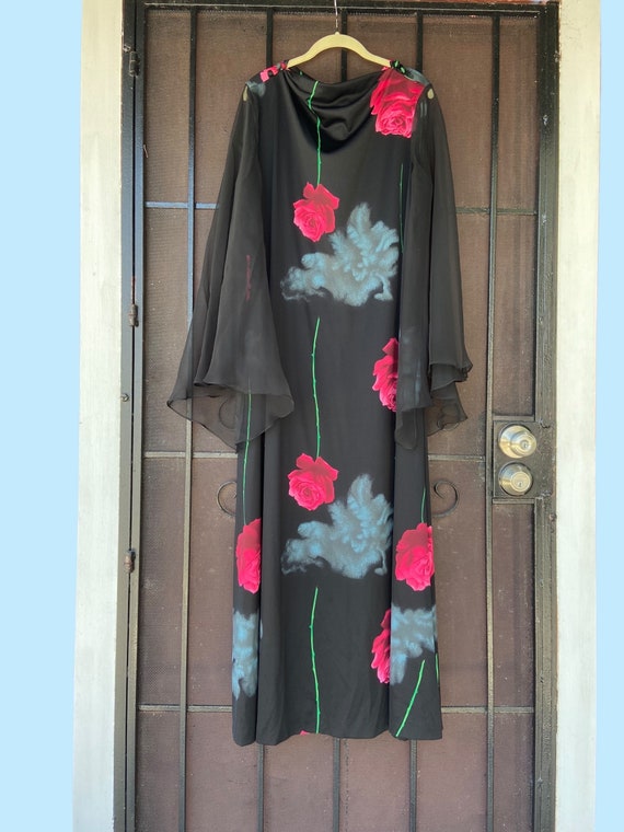 70’s Floating Rose Surrealist Print Maxi Dress wi… - image 5