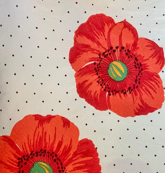 70’s Swiss Dot & Poppy Print Midi-Dress with Matc… - image 7